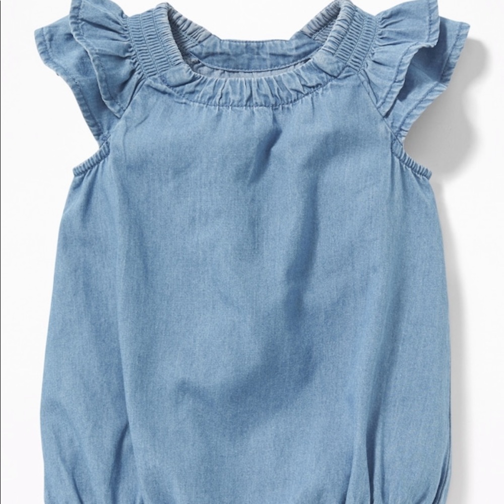 Chambray Ruffle-Sleeve Bubble Bodysuit - Picture 1 of 2